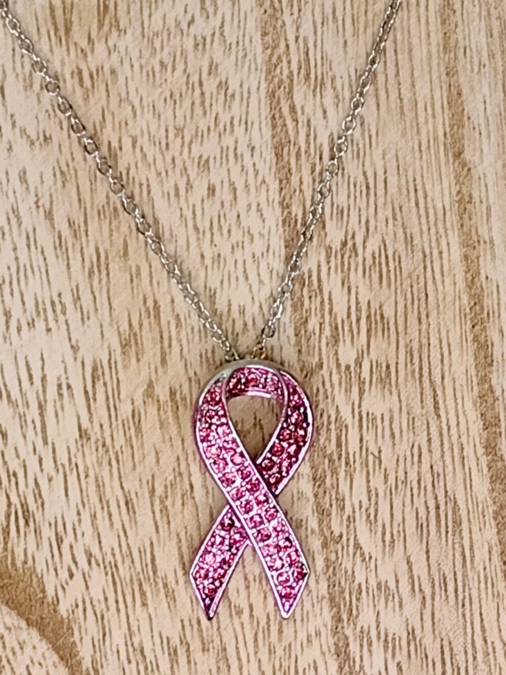 Necklace Pink Ribbon Breast Cancer Survivor Support Bling Lead/Nickel Free Gift